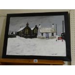 Owen Meilir, Oil On Canvas, View Of St. Beunos Church, Aberffraw, Anglesey In Winter, Signed 16" X