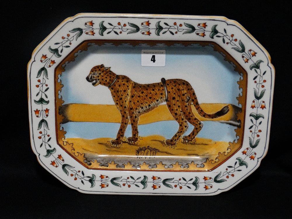 A 20th Century Oriental Meat Plate, Decorated With A Cheetah