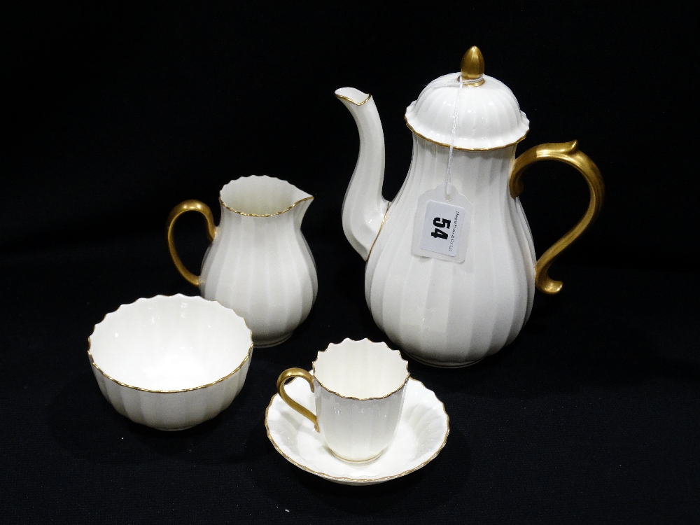 A Fifteen Piece Royal Worcester White & Gilt Decorated Coffee Set