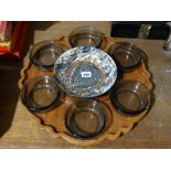 A 1970s/80s Danish "Lazy Susan" With Ceramic Serving Dish & Six Glass Dishes