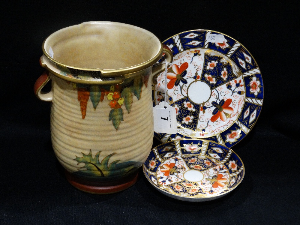 A Royal Crown Derby Imari Pattern Side Plate & Saucer, Together With A Crown Devon Two Handled Vase