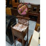 A Late Victorian Mahogany & Pink Marble Shaving Stand With Circular Mirror