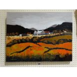 Owen Meilir, Oil On Canvas, Caernarfonshire Autumn Landscape View With Farmhouse To The Centre,