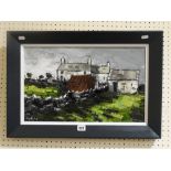 Wyn Hughes, Oil On Board, Welsh Farmhouse Scene Under Stormy Skies, Signed 12" X 19"