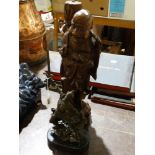 A Carved Oriental Figure Of A Sage Together With A Cast Metal Model Of A Knight