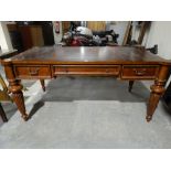 A 19th Century Style Mahogany Leather Topped Desk On Turned & Tapered Supports