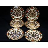 Six Royal Crown Derby Old Imari Pattern Circular Side Plates, 6.5"