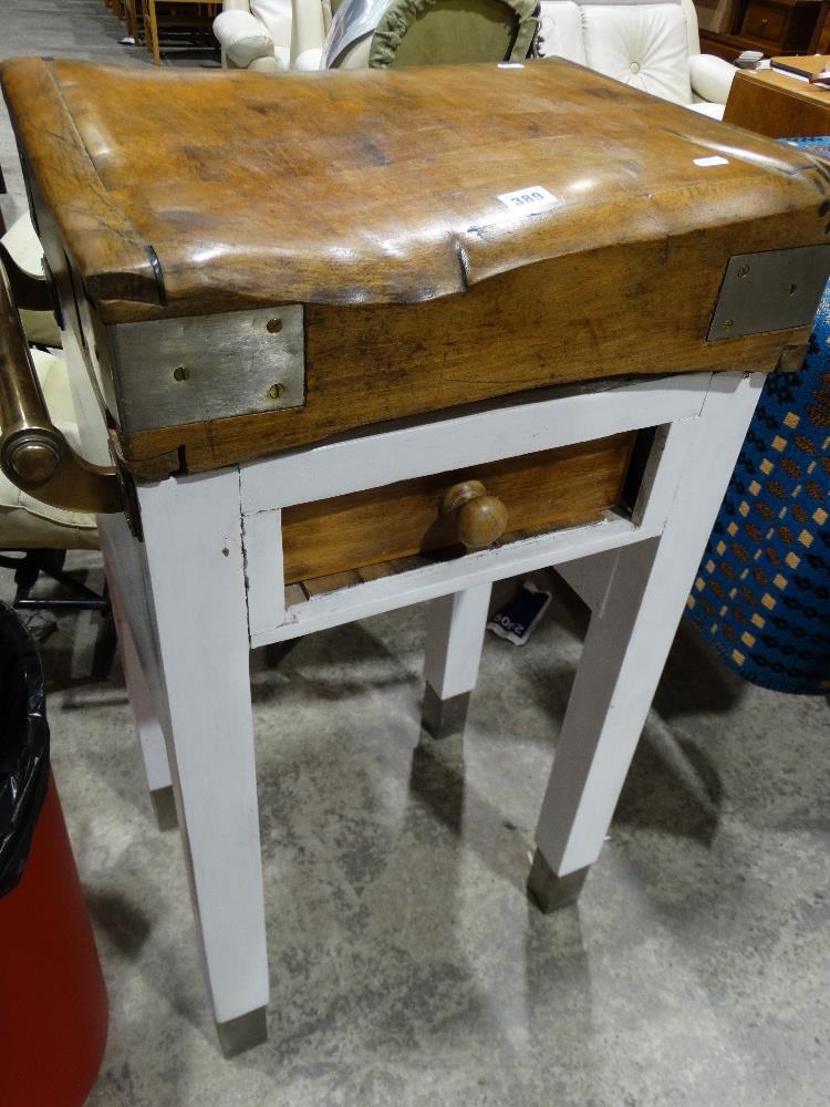 A Vintage Butchers Block On A Purpose Made Stand, The Top Measuring 20" X 16"