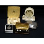 A Silver Cigarette Box, Bakelite Encased Thermometer Etc