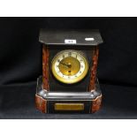 A Victorian Marble Encased Mantel Clock With Inscription Plate