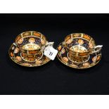 A Pair Of Royal Crown Derby Imari Pattern Cups & Saucers