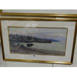 Warren Williams Watercolour, View Of Cemaes Bay Harbour, Anglesey With Figures In A Boat, Signed