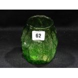 A Possibly Whitefriars Green Glass Globular Bark Decorated Vase, 5" High