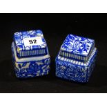 Two Square Delft Blue & White Lidded Inkwells