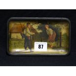 A Russian Papier Mache Pin Tray, Depicting Rural Folk, Medallion Makers Marks To The Reverse