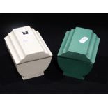 Two Wedgwood Keith Murray Design Lidded Caskets, One Green The Other Cream, 4" Across