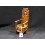 A Miniature Welsh Oak Eisteddfod Type Chair, Dated 1914, 10" High