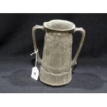 A Liberty`s Tudric Pewter Two Handled Tapered Vase With Stylised Tree Pattern & Text "For Old Times