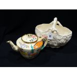 An Art Deco Floral Painted Staffordshire Pottery Teapot, Together With A Moulded Pottery Flower