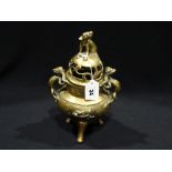 An Early 20th Century Chinese Brass Censer Incense Burner, With Dog Of Foo Cover & Xuande Mark, 10"