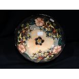 A Moorcroft Deep Blue Ground Circular Fruit Bowl With Floral Band, Oberon Pattern, 10" Dia