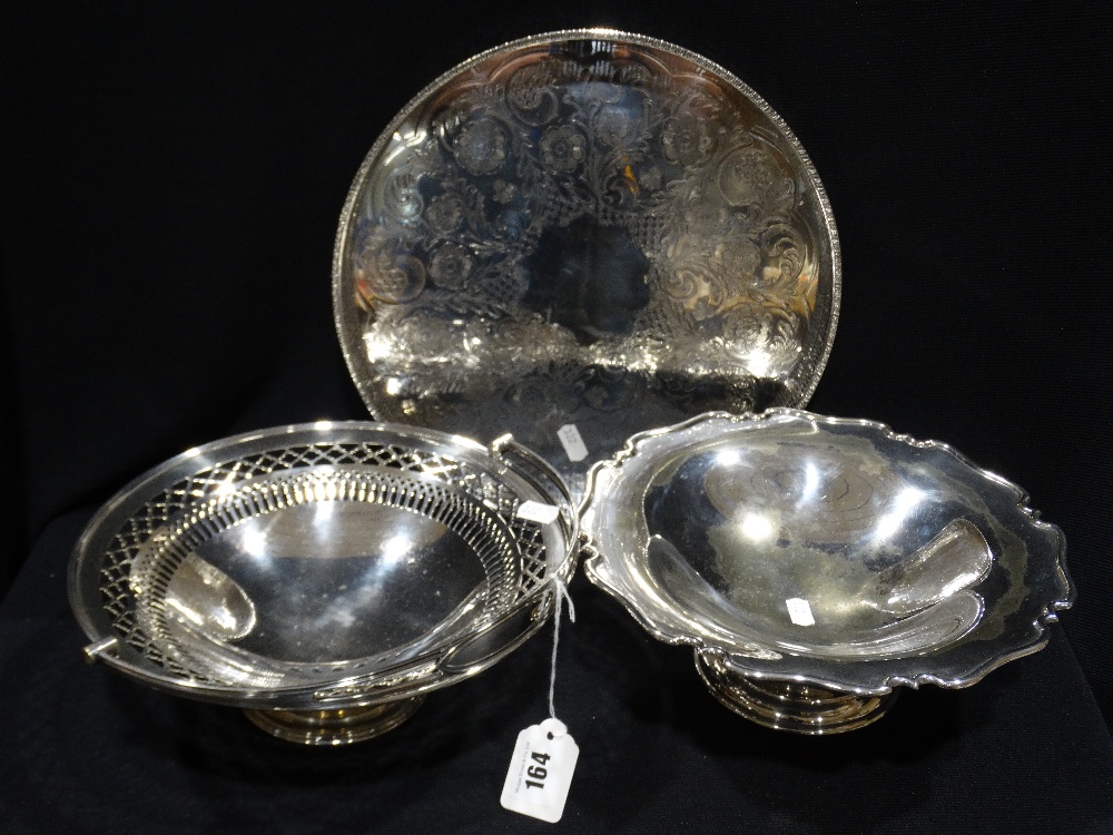 Two Edwardian Plated Fruit Stands, Together With Circular Tray