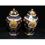 A Pair Of Carltonware Blue Rust & Gilt & Floral Decorated Lidded Vases (AF)