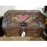 A 19th Century Pine Folk Art Love Token Box With Sloping Lid