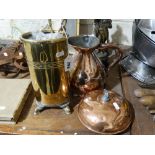 A Copper Bed Warmer, Together With A Copper Measuring Jug Etc