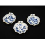 Three 19th Century Blue & White Pickle Dishes With Blue Cross Swords Marks To The Base