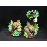 A Pair Of Hugo Lonitz Majolica Partridge Centre Pieces (Losses & Damage) 12" High