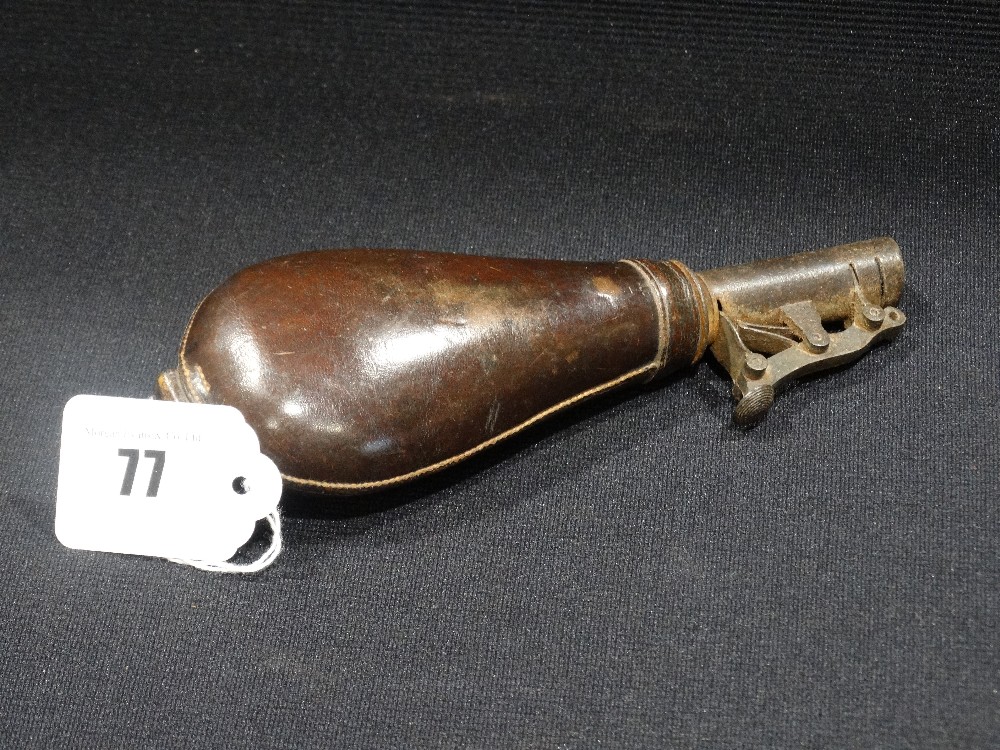 A 19th Century Stitched Leather Shot Flask, 7"