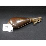 A 19th Century Stitched Leather Shot Flask, 7"