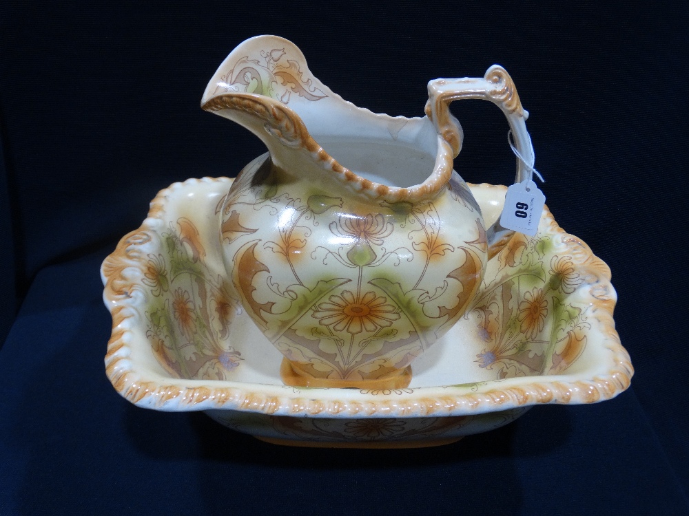 A Staffordshire Transfer Decorated Wash Jug & Basin