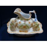 A Staffordshire Transfer Decorated Wash Jug & Basin