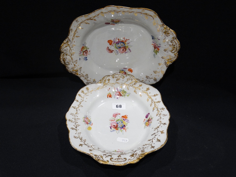 A Pair Of 19th Century Floral Spray & Gilt Decorated Serving Dishes