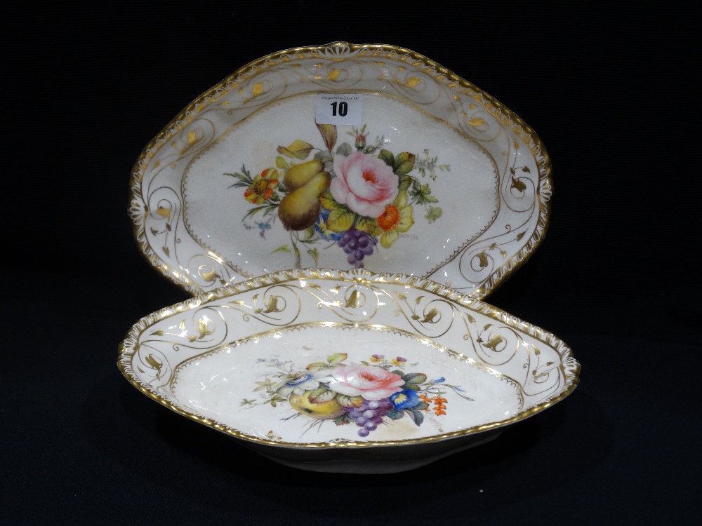 A Pair Of Stevenson & Hancock Derby Serving Dishes With Painted Still Life & Fruit Panels, Signed