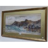 John McDougal, Watercolour, Rocky Costal View, Possibly Anglesey, Signed & Dated 1901, 16" X 33"