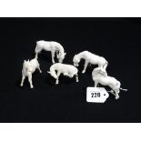Five Blanc De Chine Model Oriental Horses