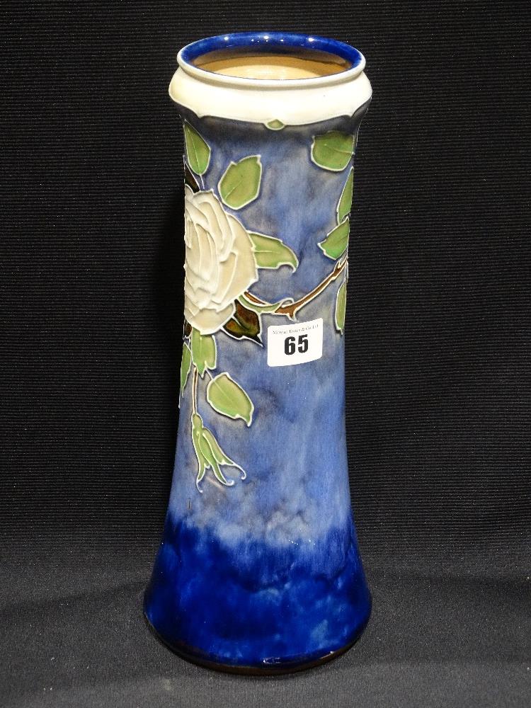 A Circular Based Royal Doulton Stoneware Vase With Rose Decoration, Impressed Mark, 13" High