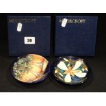 Two Boxed Moorcroft Pottery Circular Pin Dishes
