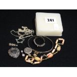 Antiques Two Silver Lockets, Together With A Coral Style Bracelet Etc