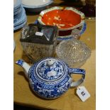 A Burleigh Ware Blue & White Transfer Decorated Teapot, Together With Further Pottery & Glassware (