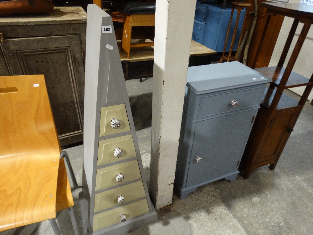 A Late 20th Century Pyramid Bank Of Drawers, Together With A Painted Bedside Cupboard