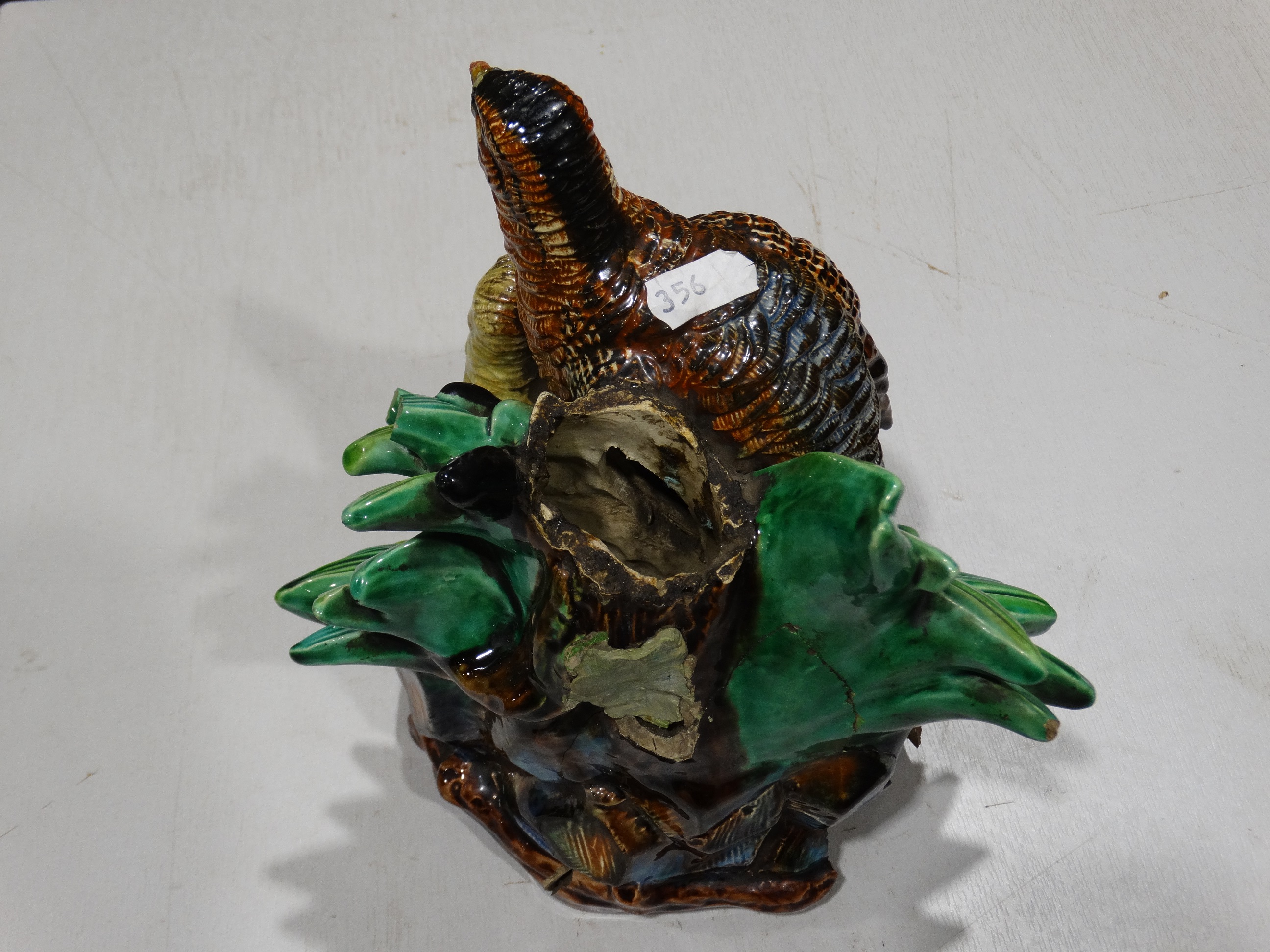 A Pair Of Hugo Lonitz Majolica Partridge Centre Pieces (Losses & Damage) 12" High - Image 2 of 4