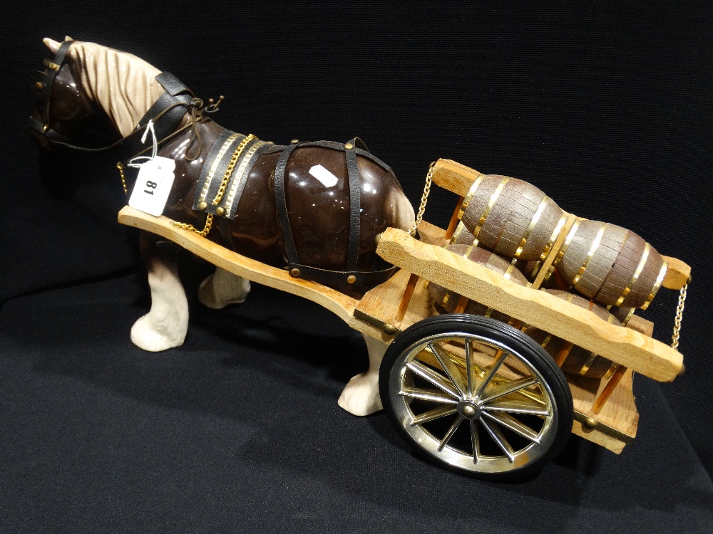 A Mid 20th Century Pottery Shire Horse & Barrel Cart