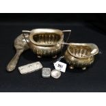 A Silver Plated Sugar Bowl & Cream Jug, Together With A Silver Vesta Case Etc,