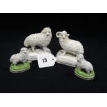 A Pair Of Staffordshire China Ram & Sheep Figures, Together With A Smaller Dresden China Pair (AF)
