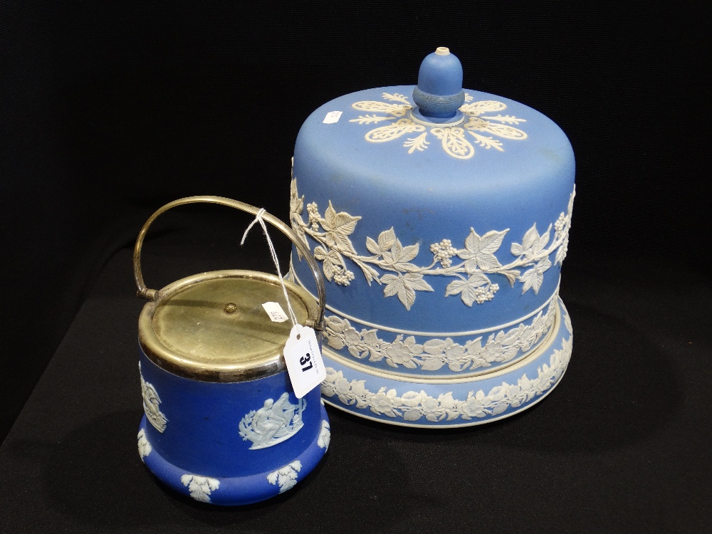 A 19th Century Blue Jasperware Stilton Dish & Cover, Together With A Wedgwood Blue Jasperware