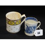An Early Possibly Caughley Blue & White Mug, Together With A Floral & Gilt Decorated Mug